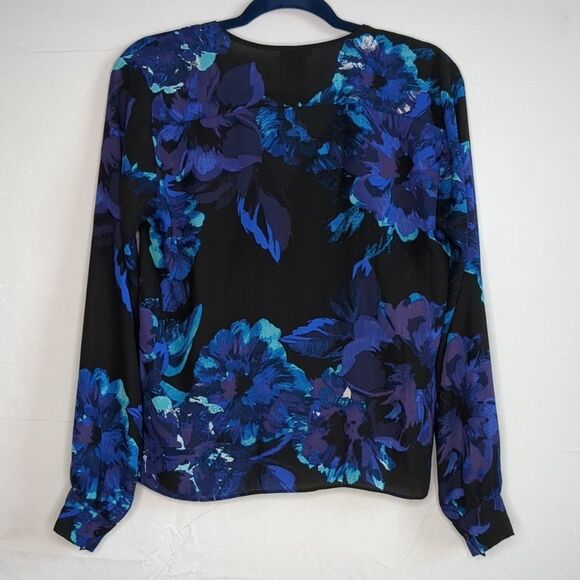 ANN TAYLOR  Faux Wrap Blouse Blue, Teal & Purple Floral Print Blouse, Sz S - Picture 3 of 6